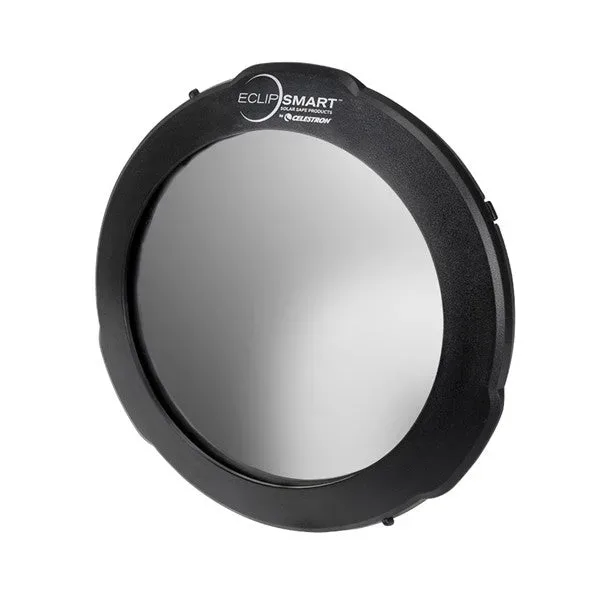 A telescope fitted with a full-aperture solar filter outdoors during the day